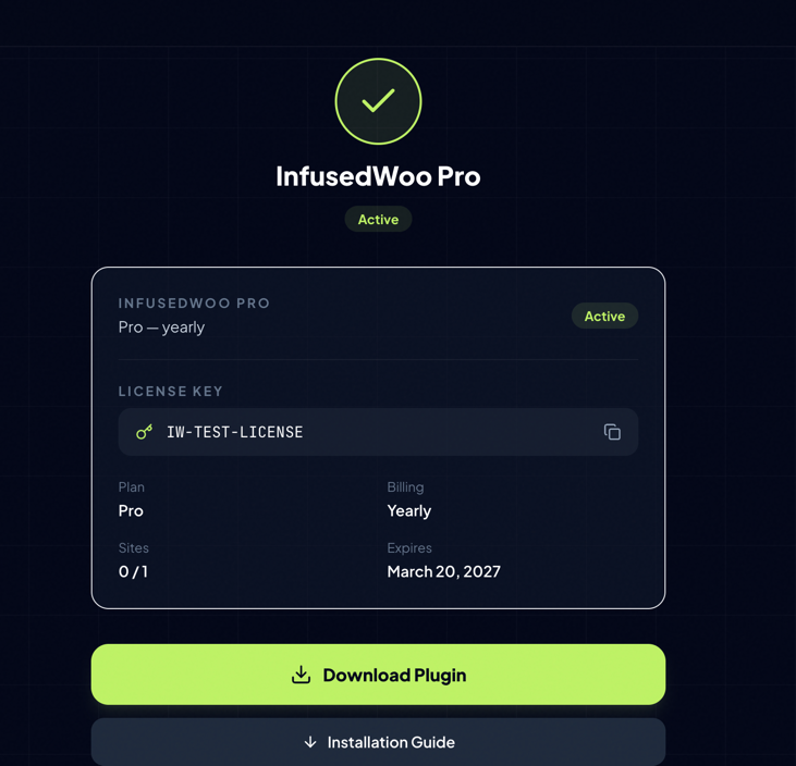 License detail page showing full license information and download button