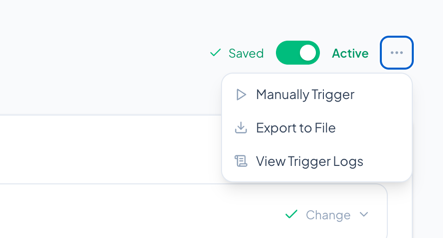 Recipe header showing the active toggle, save status, and ellipsis menu