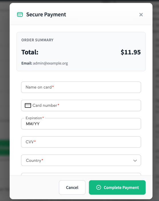 WooCommerce checkout page showing the Keap payment option with card fields