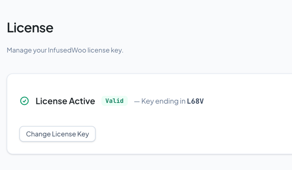 License page showing the license step with a valid license